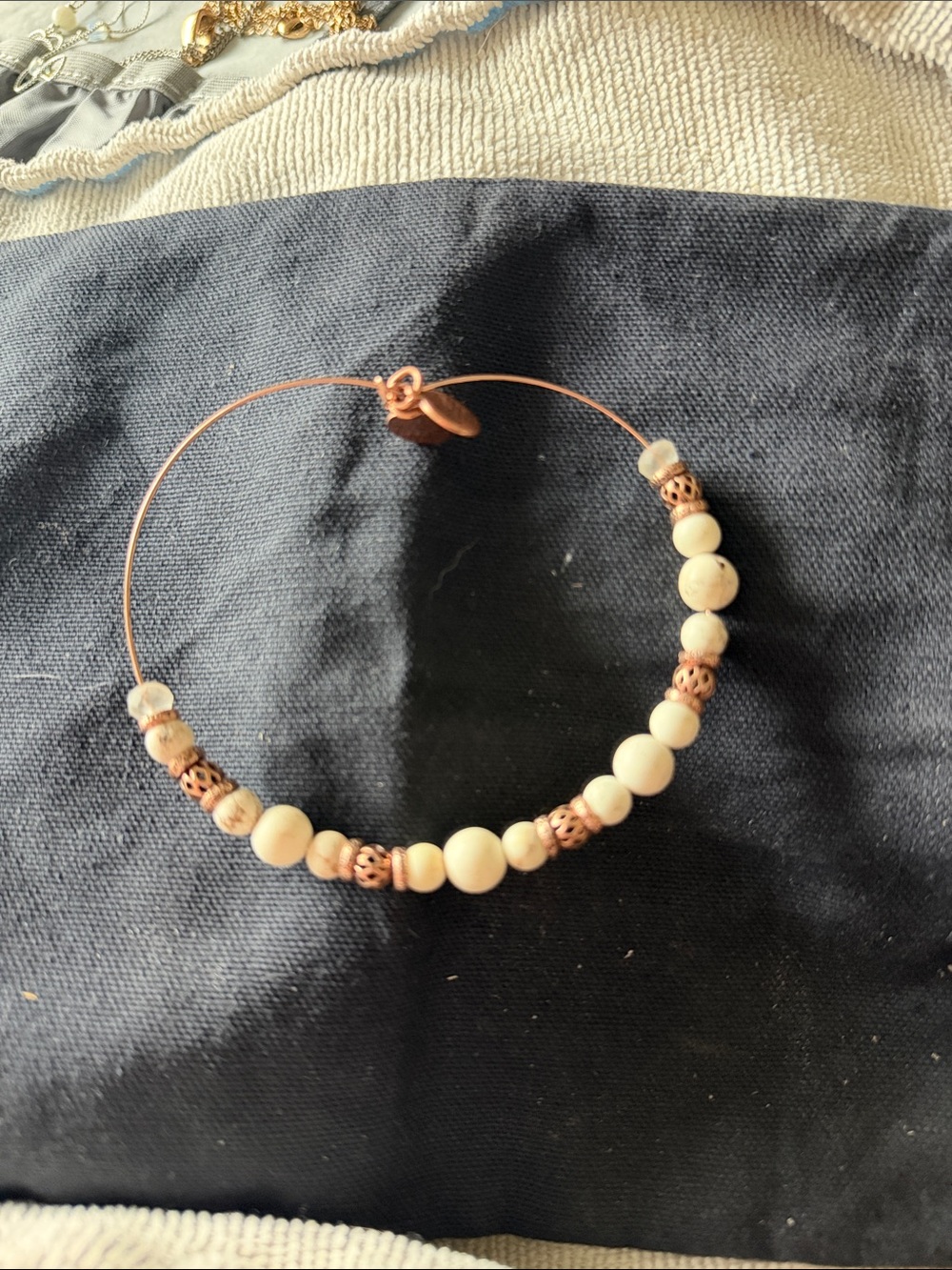 Alex and Ani Cream Beaded Bangle with Rose-Gold Tone Accents